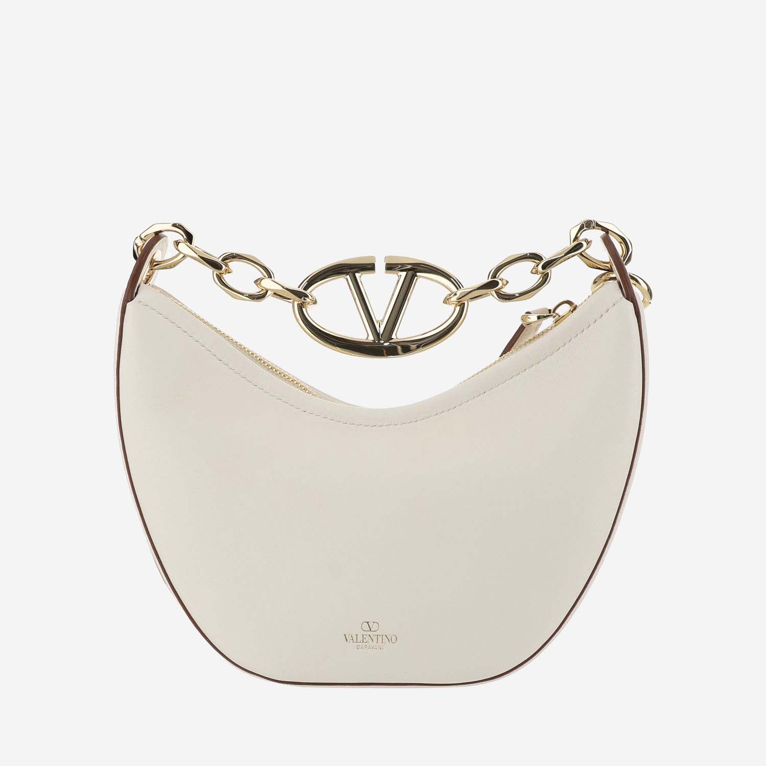 Shop Valentino Mini Hobo Vlogo Moon Bag In Nappa Leather With Chain In White