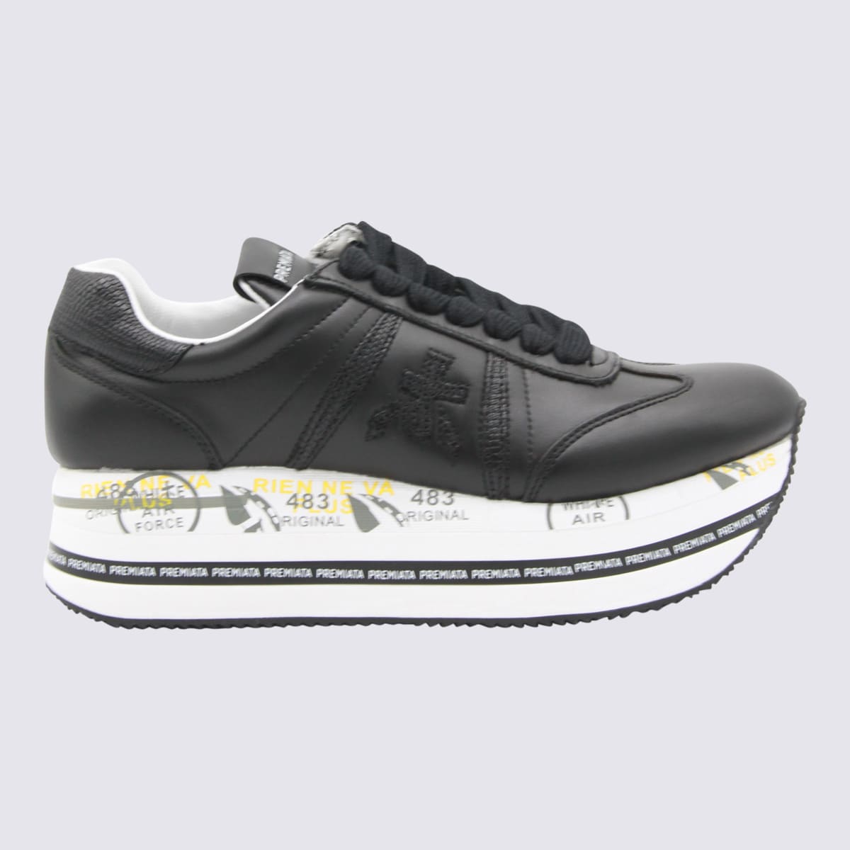 Premiata Low Top Sneakers With Contrast Platform Sole In Black