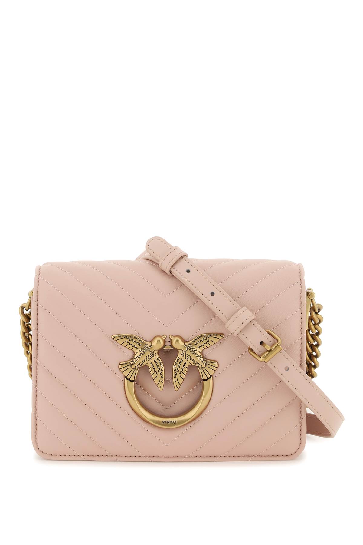 Shop Pinko Love Click Mini Chevron Bag In Cipria-antique Gold (pink)