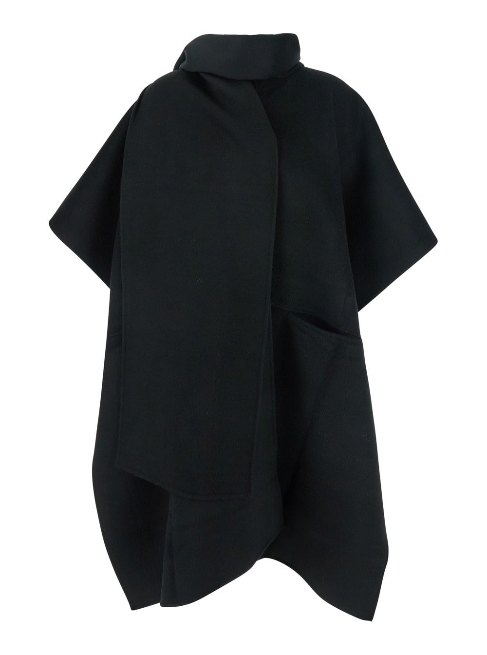 Totême Black Coat With Scarf In Wool Woman