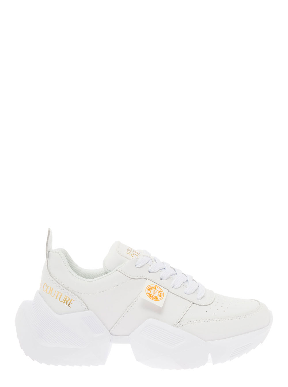 Versace Jeans Couture Womens White Leather Sneakers With Logo