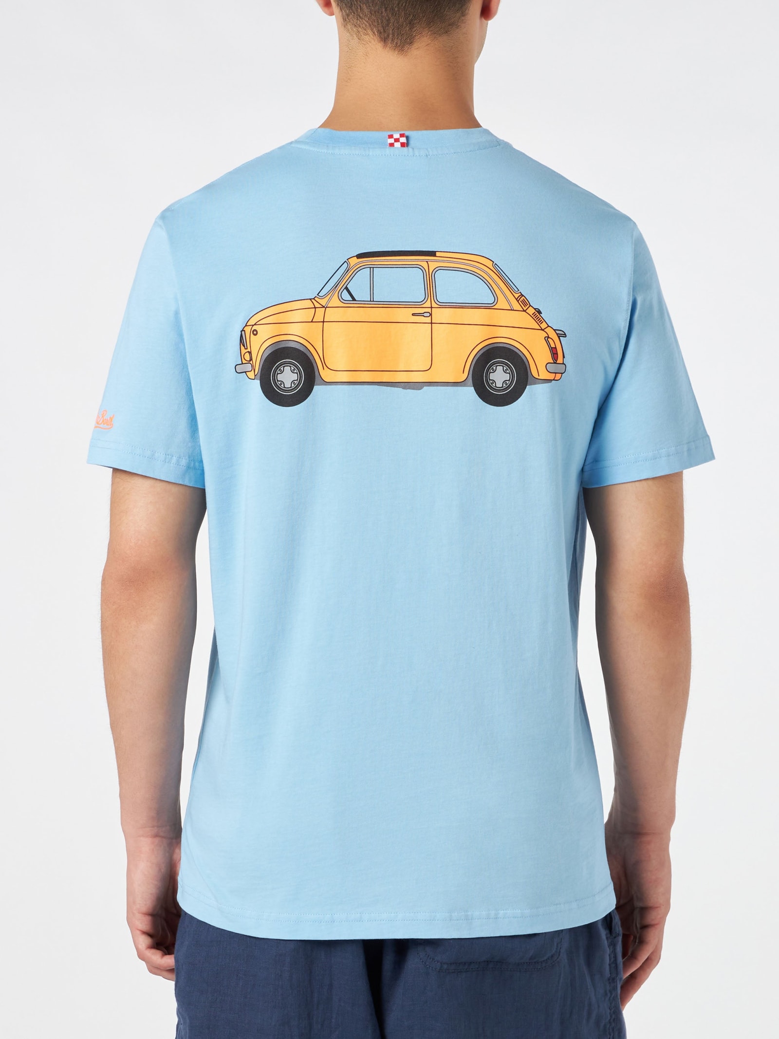Shop Mc2 Saint Barth Man Cotton T-shirt With Fiat 500 Print Fiat 500© Special Edition In Sky