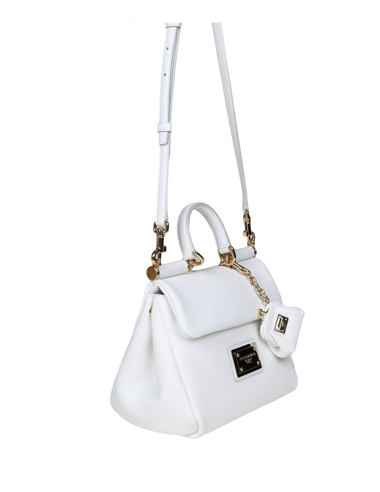 Dolce & Gabbana Sicily Soft Small Leather Tote Bag in White