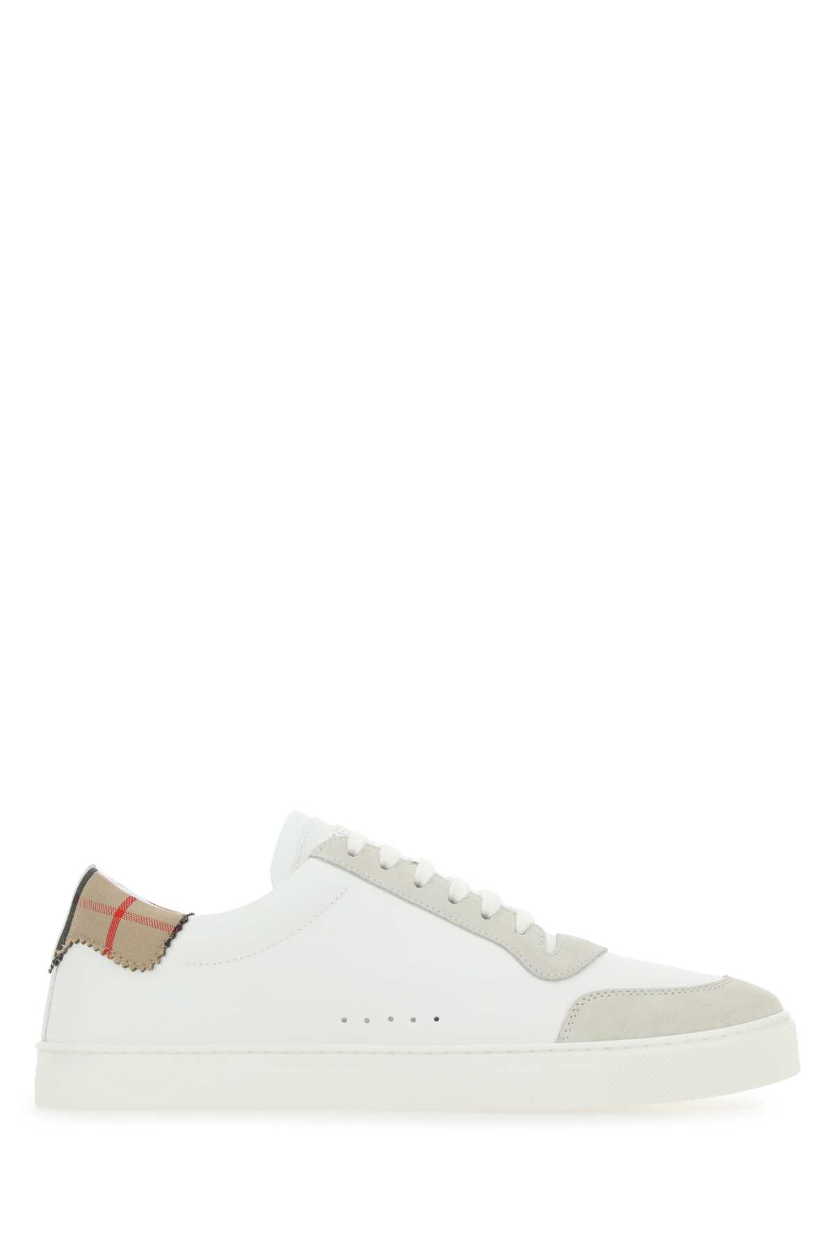 Shop Burberry Two-tone Leather And Suede Sneakers In Neutralwhite