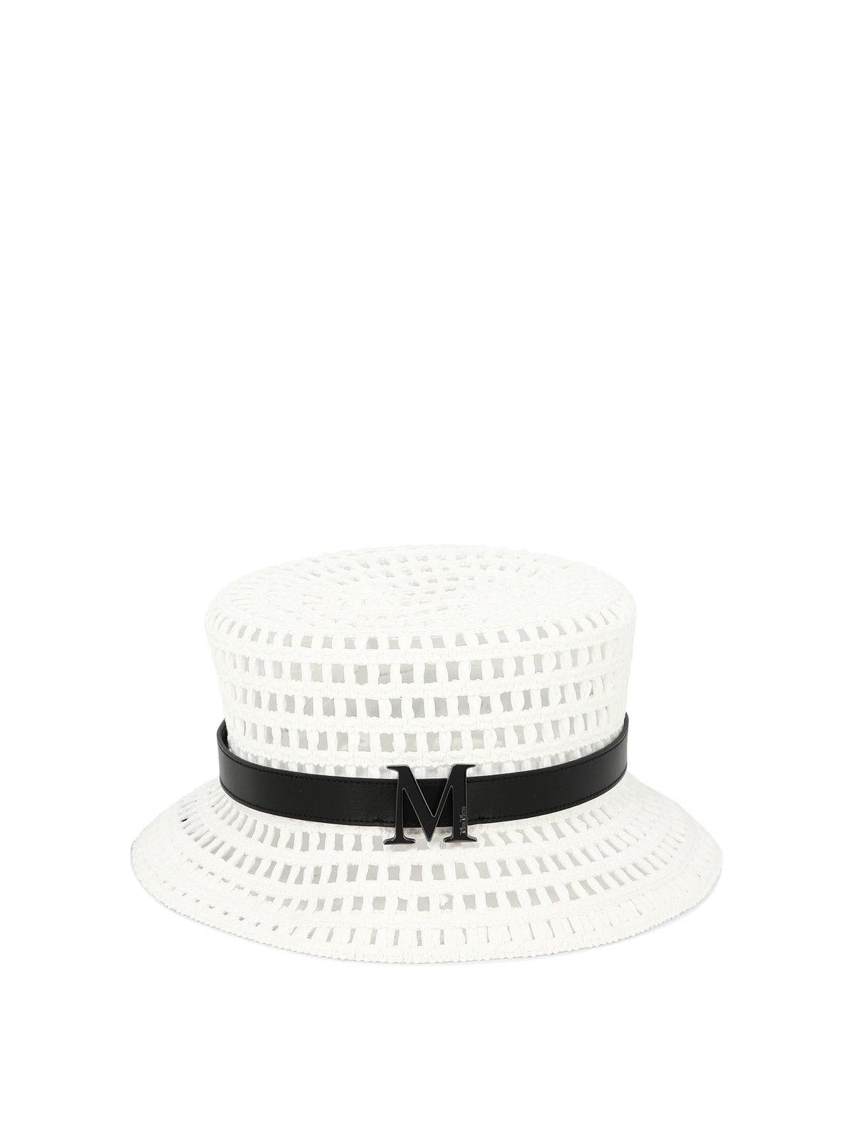Shop Max Mara Logo Plaque Woven Bucket Hat In White