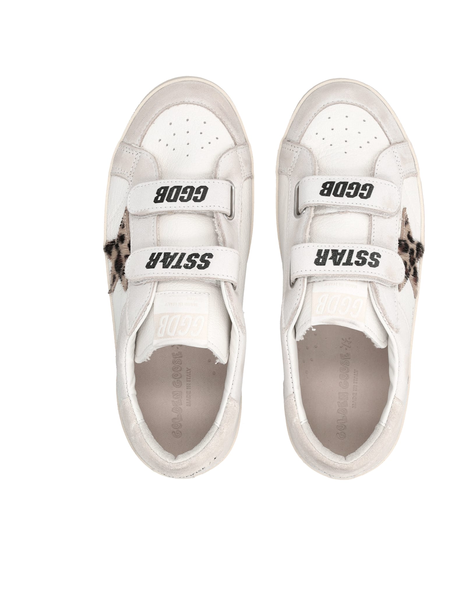 Golden Goose Kids Old School Leather Sneakers With Pony Hair Star In Multi