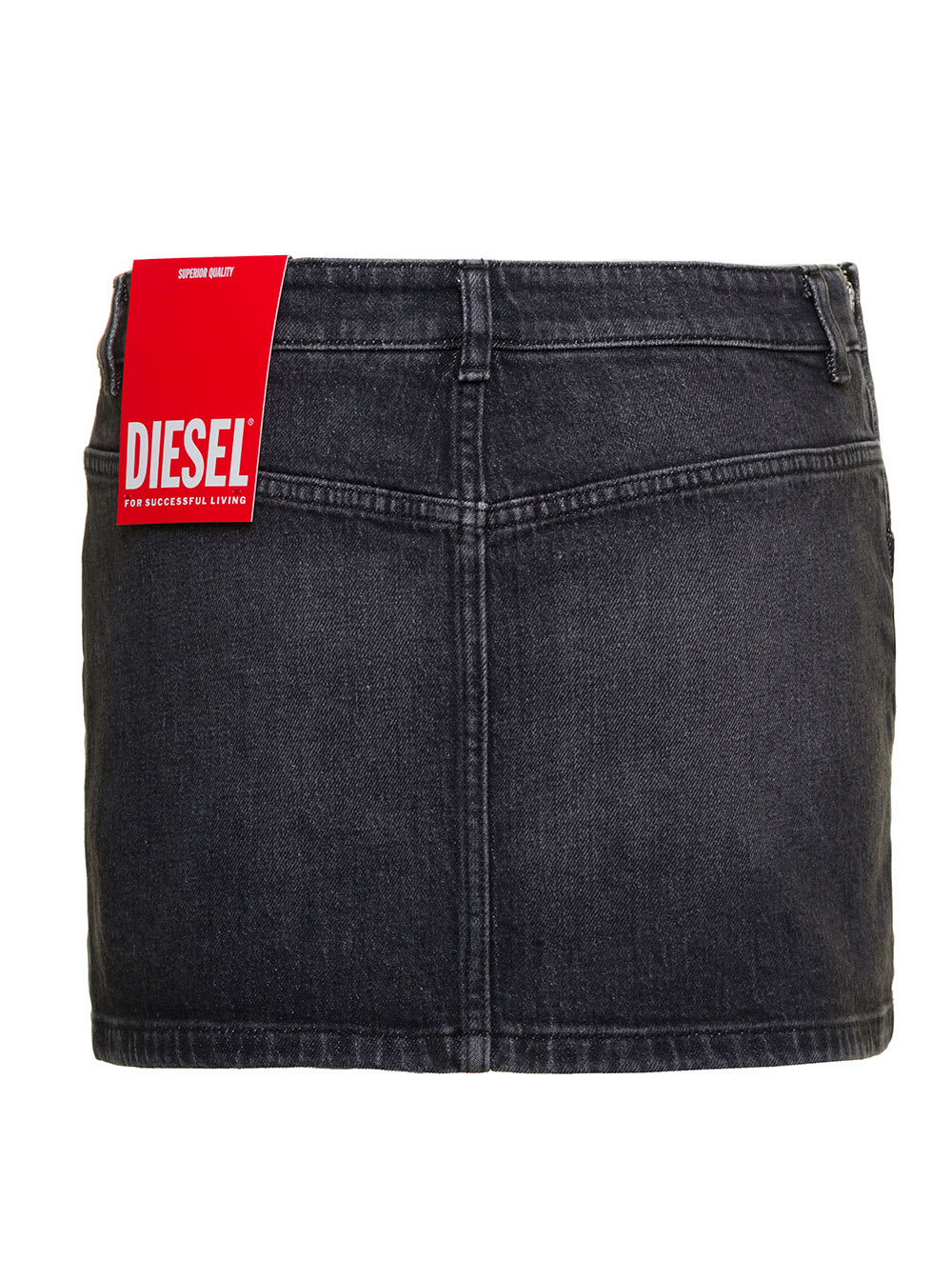 Shop Diesel De-ron-s2 Black Mini-skirt With Oval D Logo Buckle And Cut-out In Stretch Cotton Denim Woman