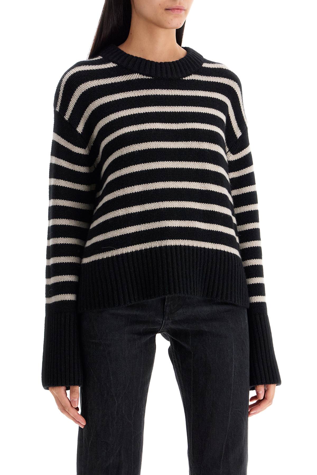 Shop Lisa Yang Striped Cashmere Sony Pullover Sweater In Black/sand Stripes (black)