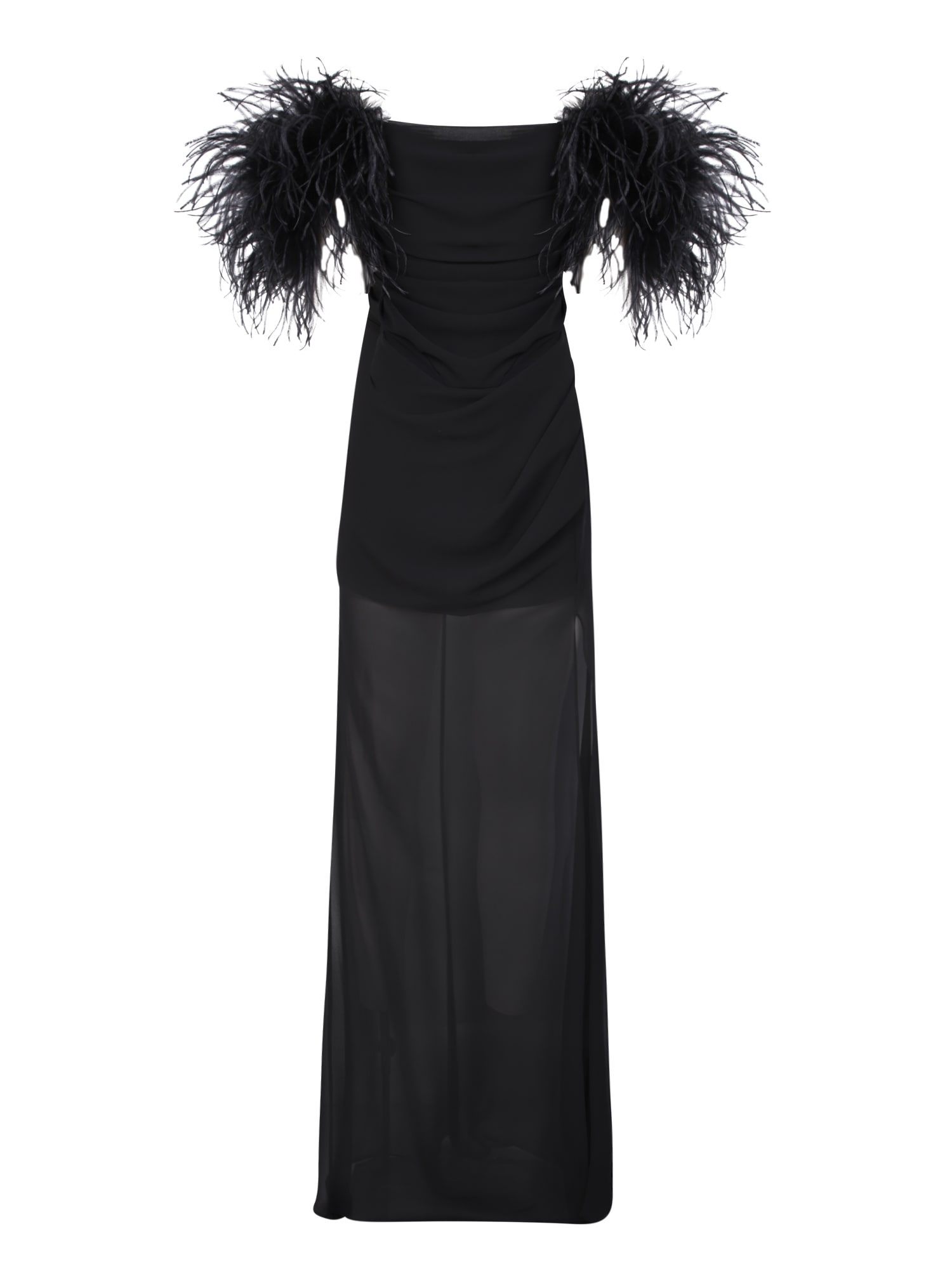 Giuseppe di Morabito Feather Detail Black Long Dress