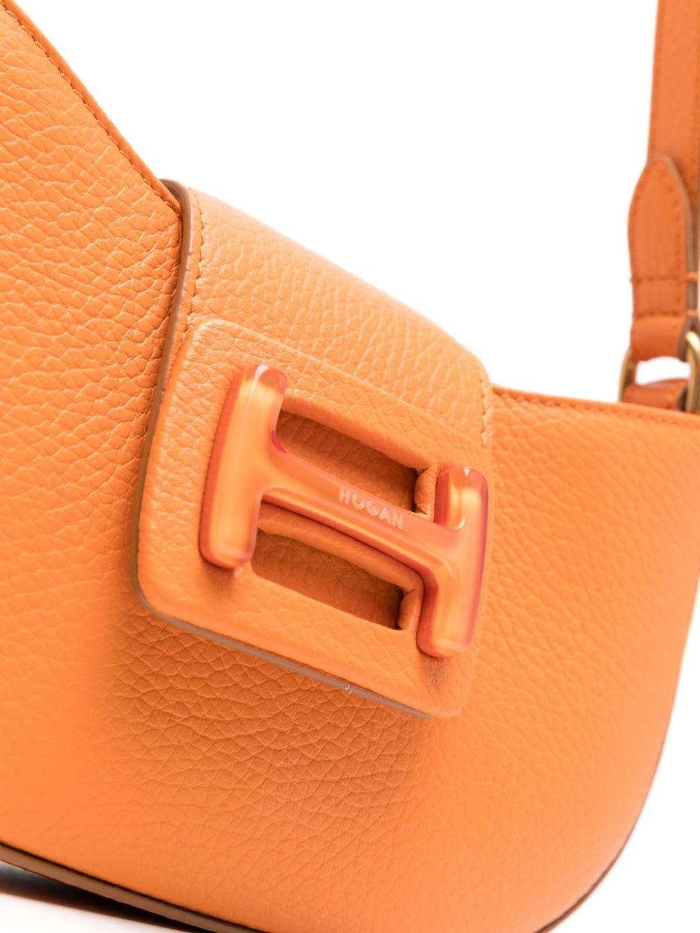 Hogan Leather Shoulder Bag With H Buckle Detail In Orange