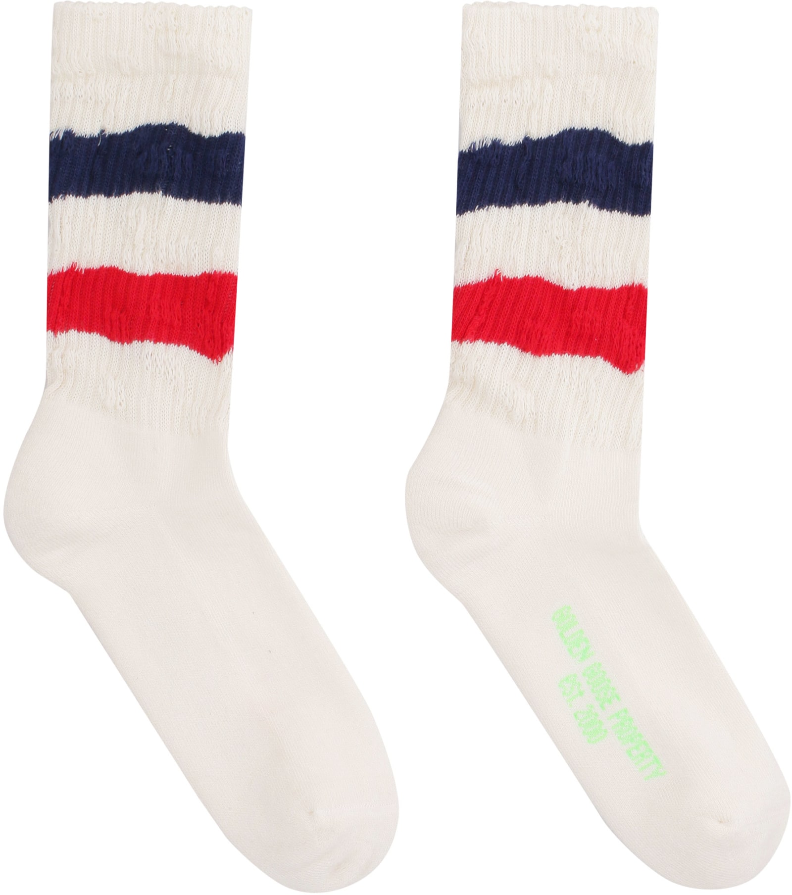 Shop Golden Goose Striped Detail Cotton Blend Socks In Bianco