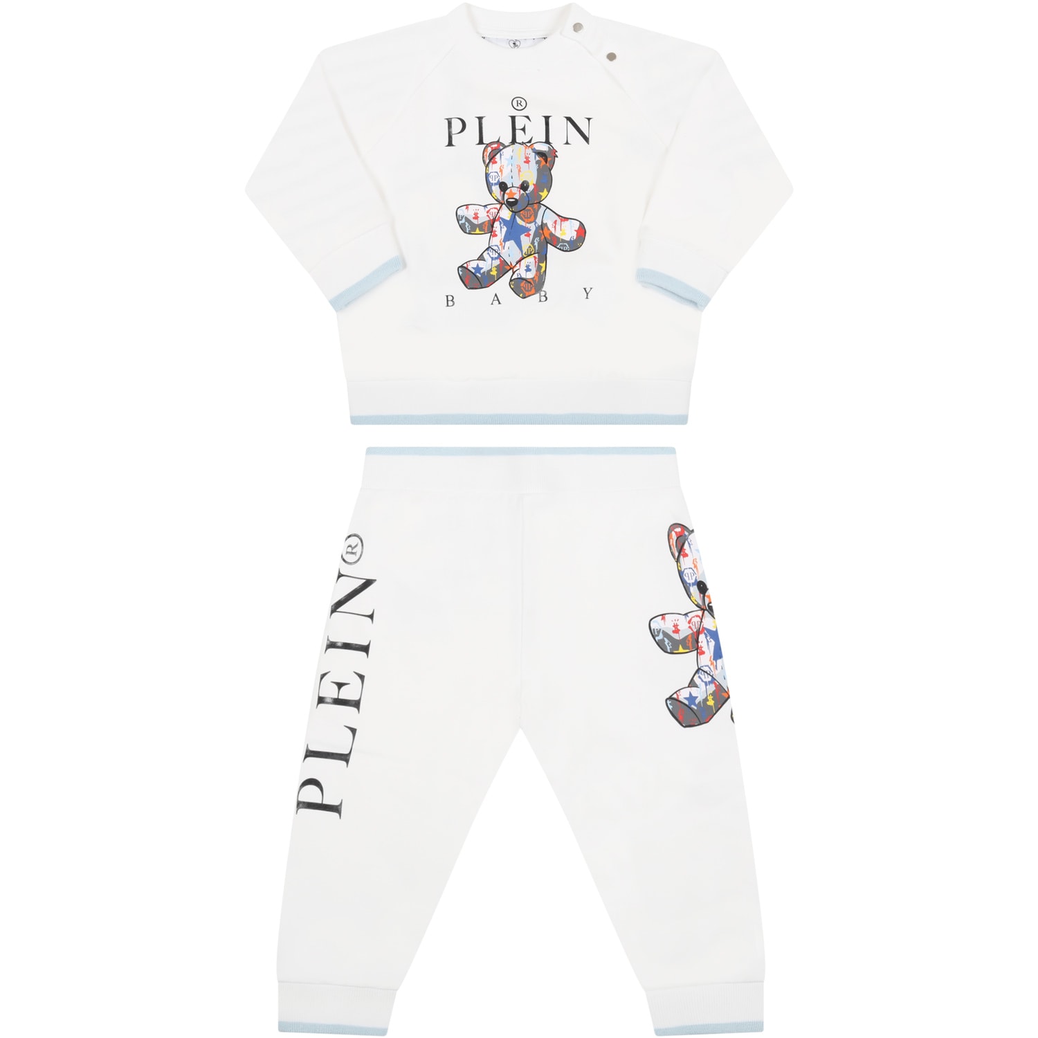 Philipp Plein Junior White Tracksuit For Baby Boy With Bear