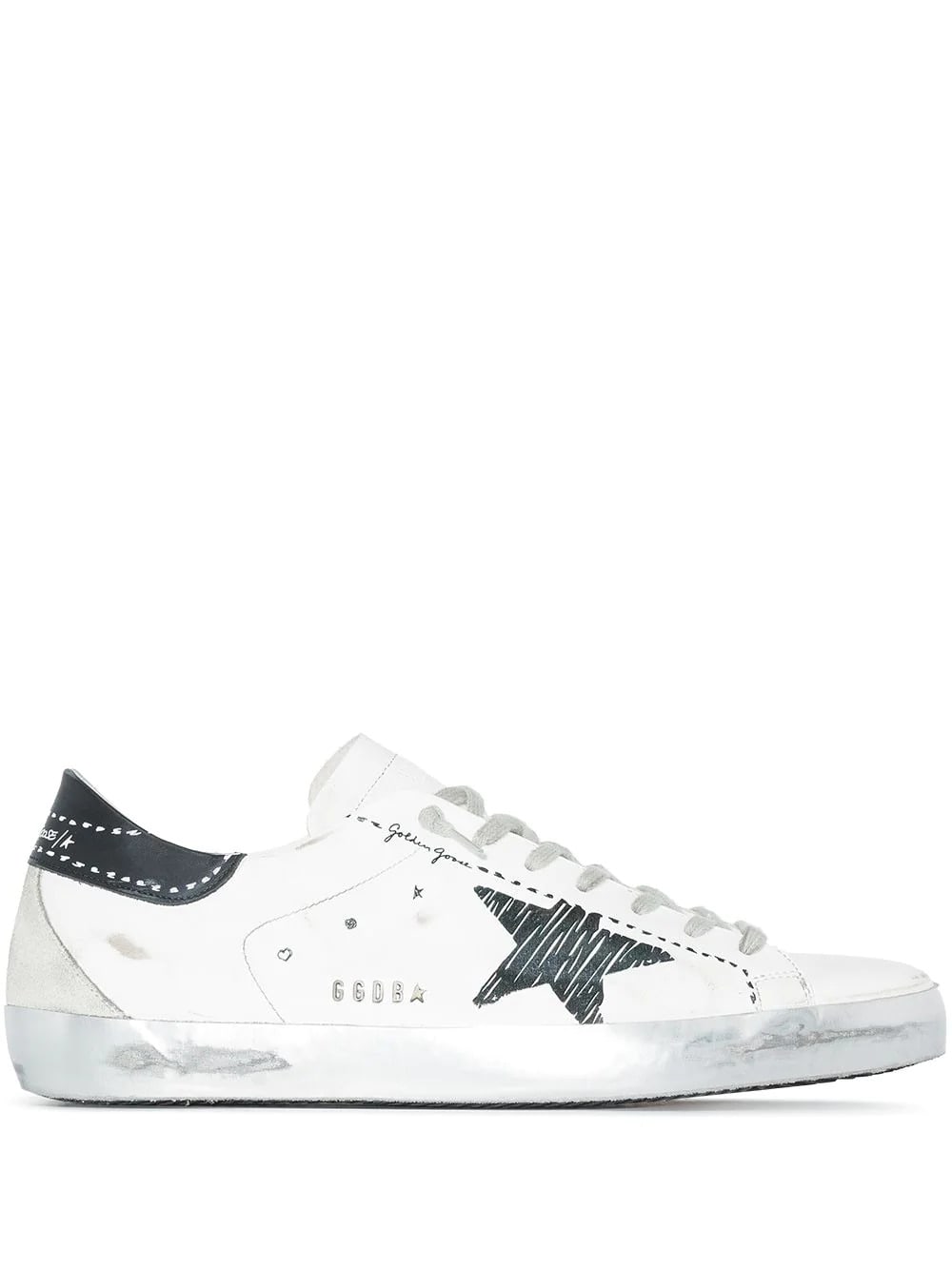Golden Goose Man White Super-star Sneakers With Black Spoiler And Printed Details