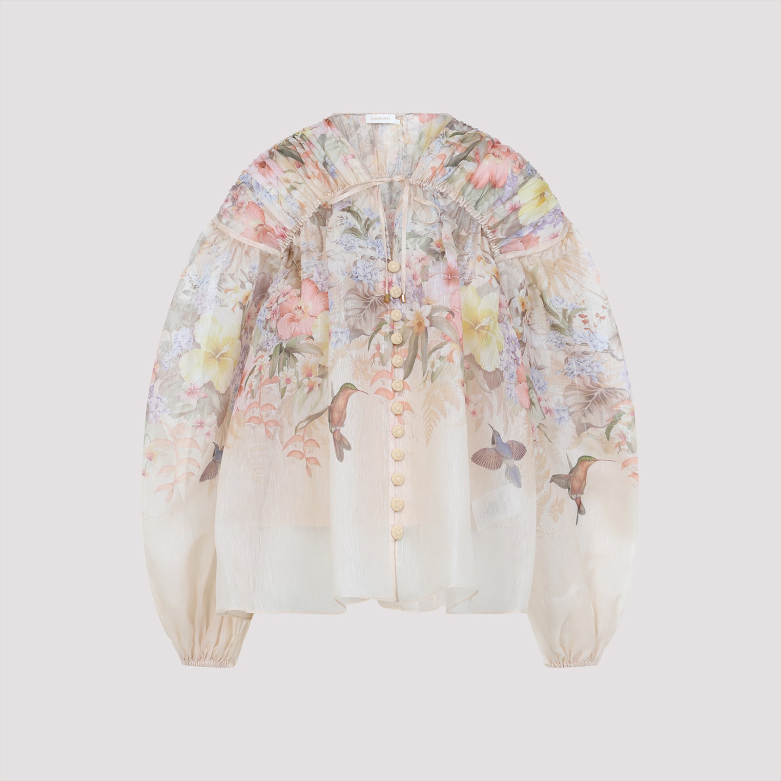 Shop Zimmermann Illuminate Drawn Blouse In Ivory Tropical