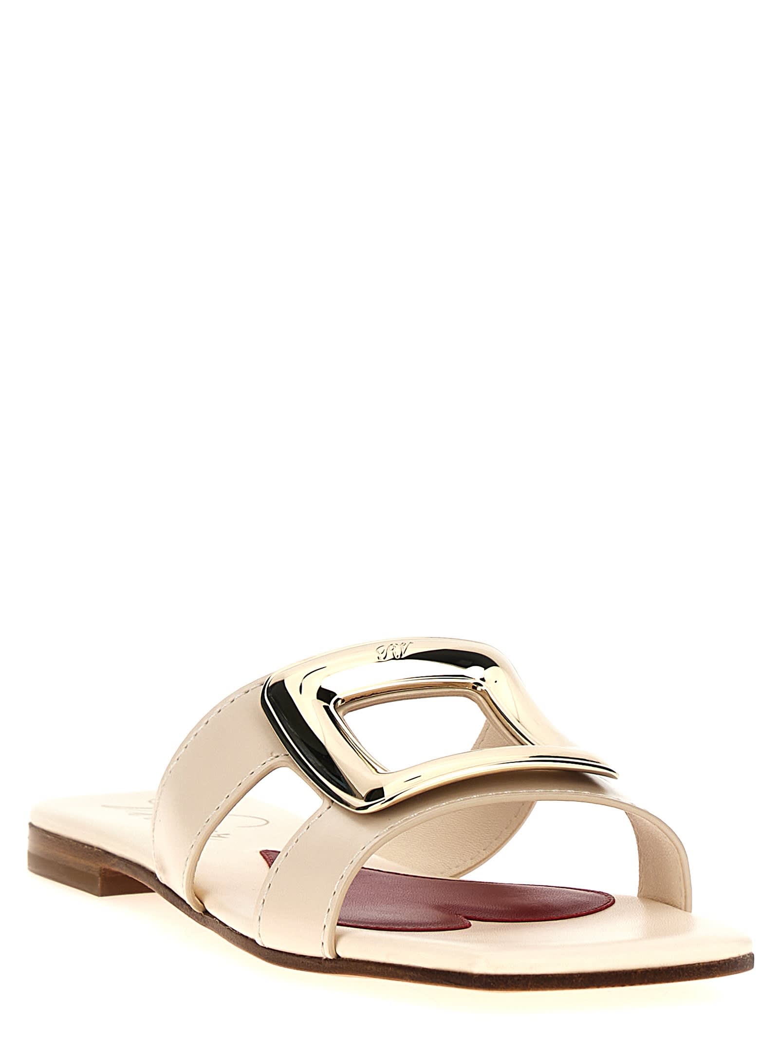 Shop Roger Vivier New Metal Buckle Mule Sandals In White