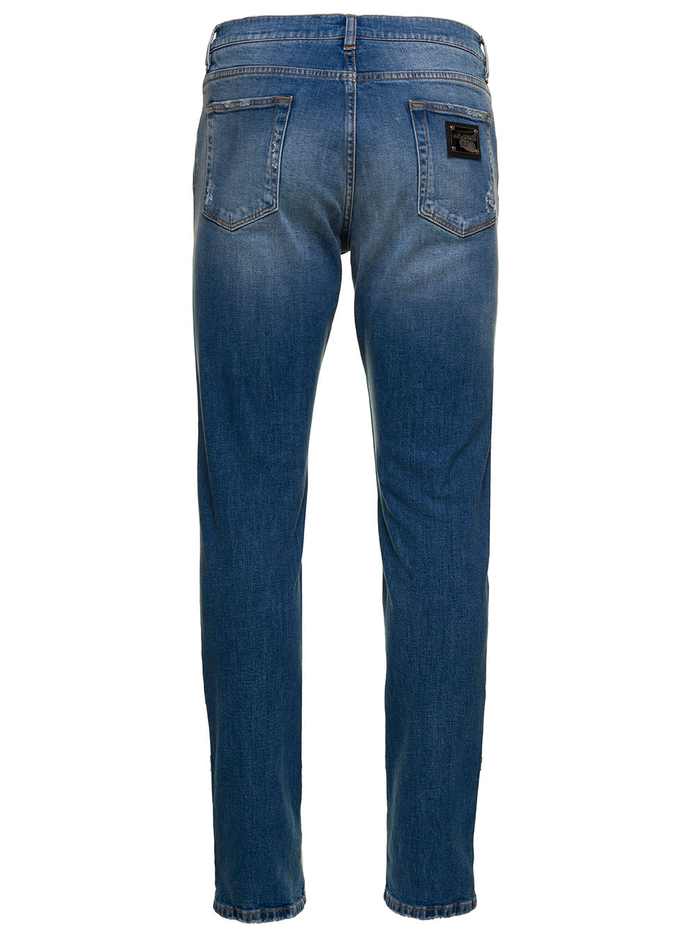 Shop Dolce & Gabbana Blue Distressed Slim-fit Jeans In Cotton Denim Man