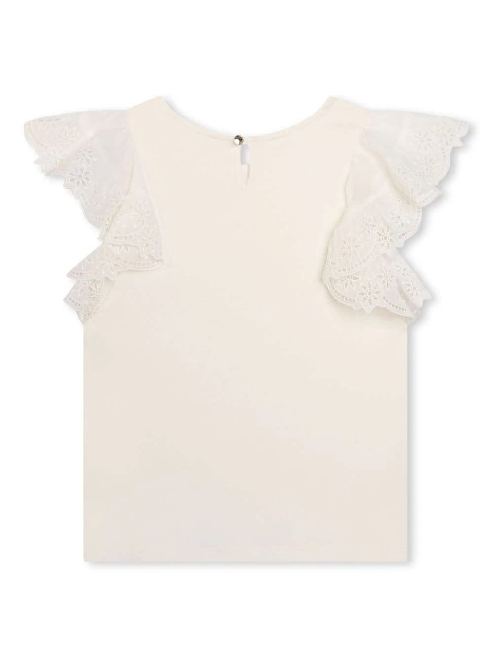 Shop Chloé White Top With Embroidered Ruffles