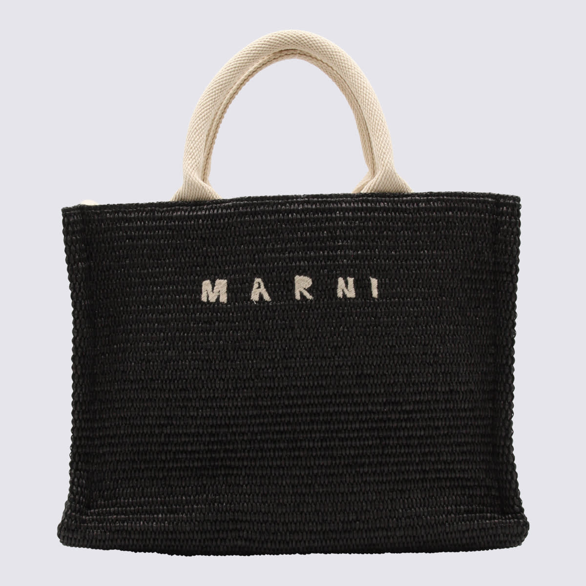 Shop Marni Black Cotton Calf Leather Blend Small Tropicalia Tote Bag