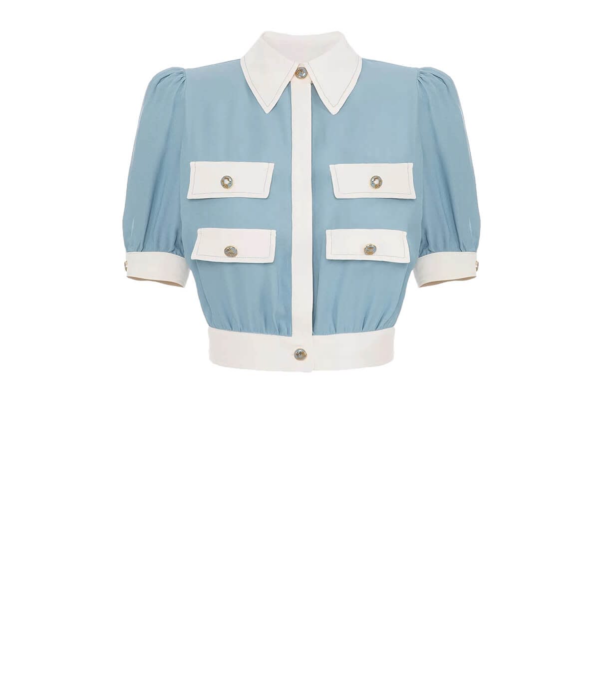 Elisabetta Franchi Sugar Paper Cropped Shirt In Azzurro