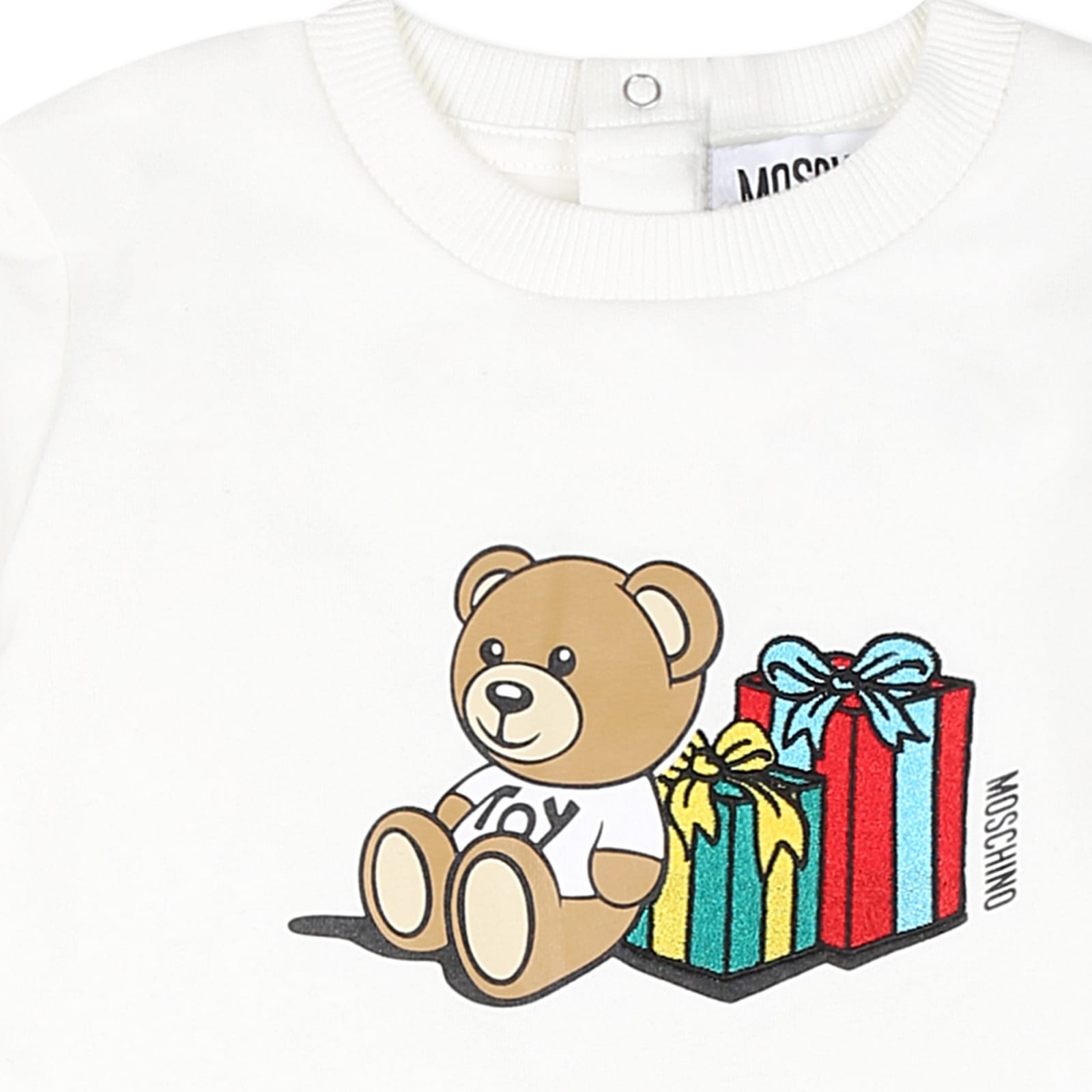 Moschino Ivory Dress For Baby Girl With Teddy Bear In Ivory