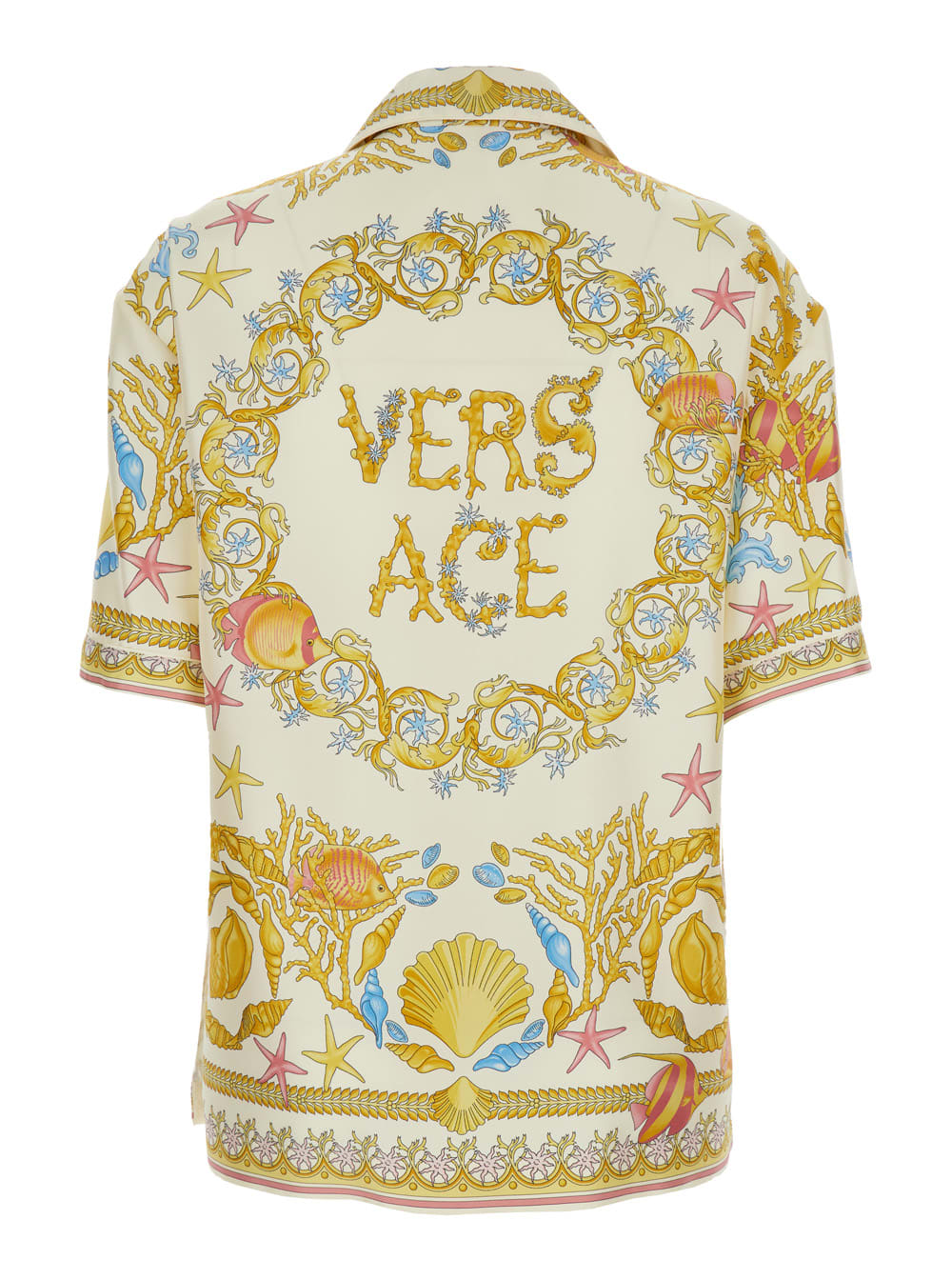Versace Multicolor Bowling Shirt With Cuban Collar And All-over Underwater Barocco Print In Silk Woman In Multi