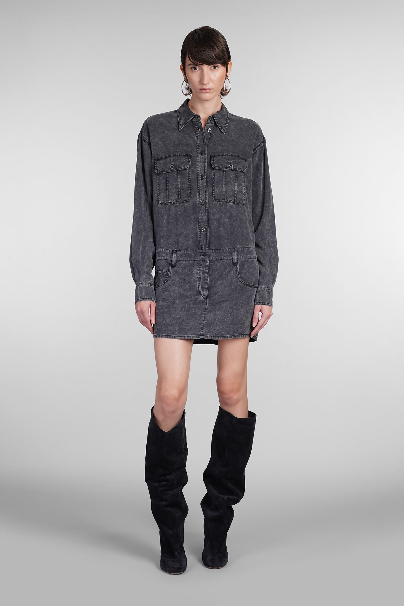 Shop Marant Etoile Palvina Dress In Grey Wool And Polyester