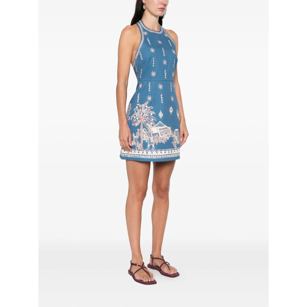 Alemais Acacia Printed Organic Cotton-drill Mini Dress In Blue
