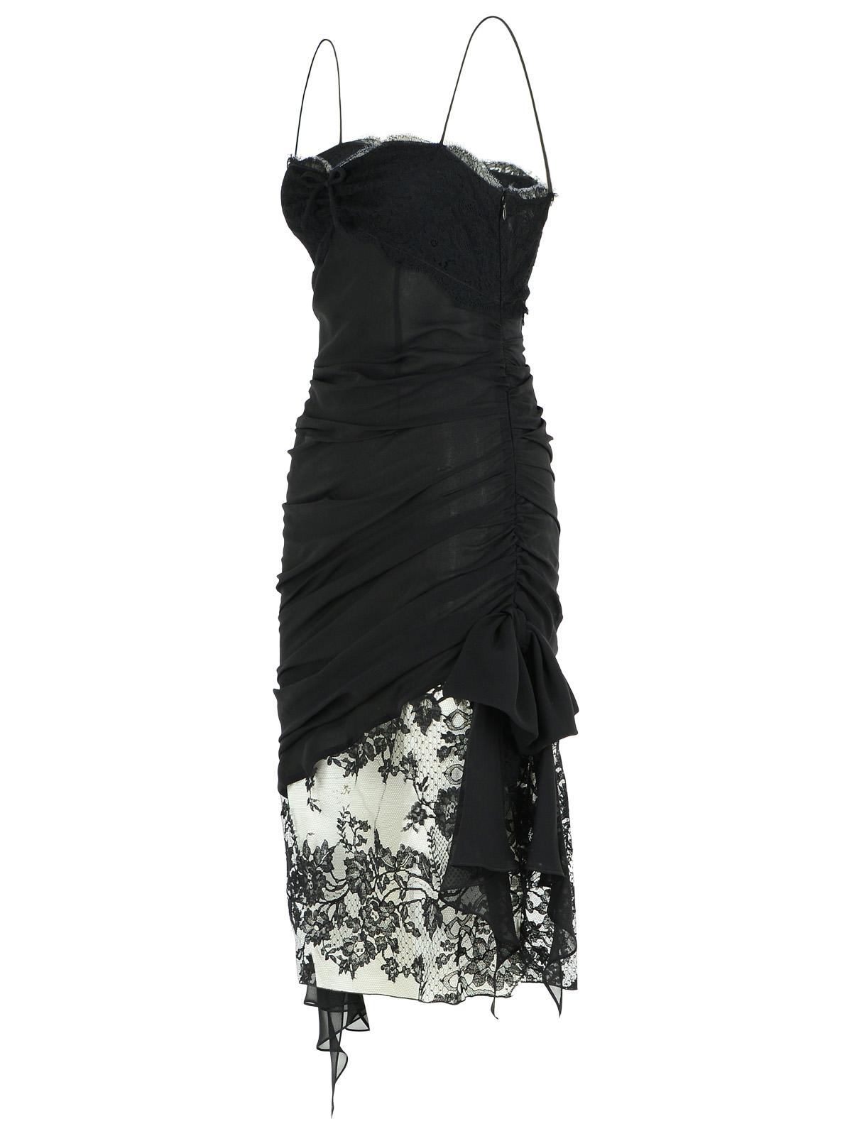 Alessandra Rich Silk Mini Dress Lace Overlay In Black