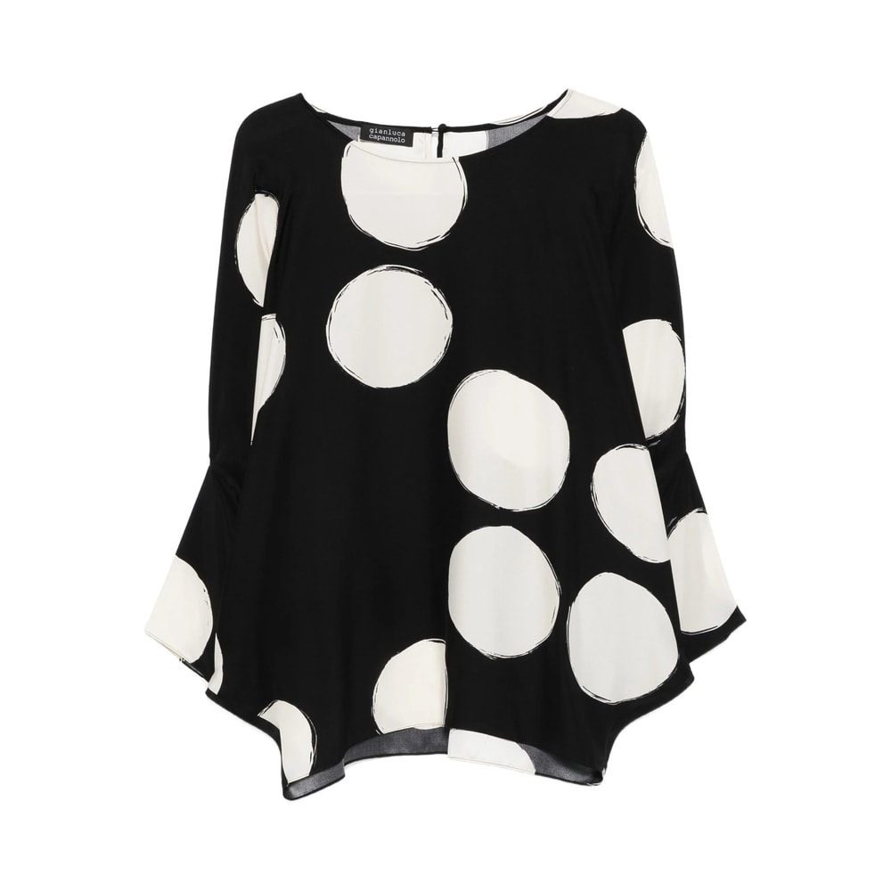 Gianluca Capannolo Bell-sleeve Polka-dot Top In Black