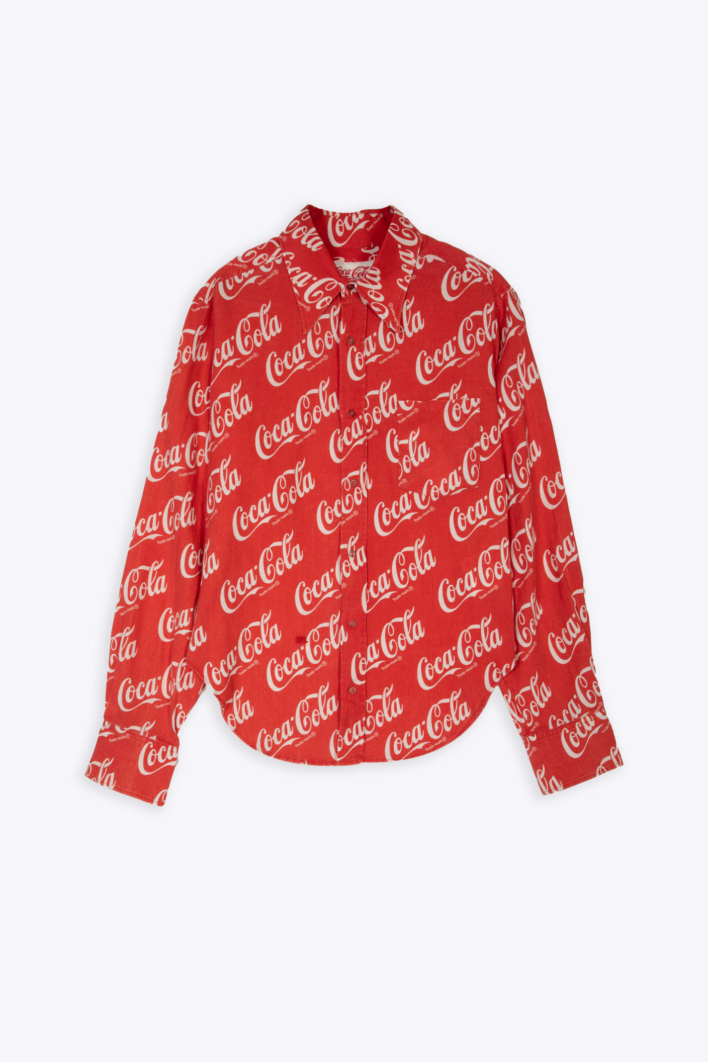Unisex Printed Button Up Shirt Woven Red linen blend Coca Cola shirt - Unisex Printed Button Up Shirt Woven