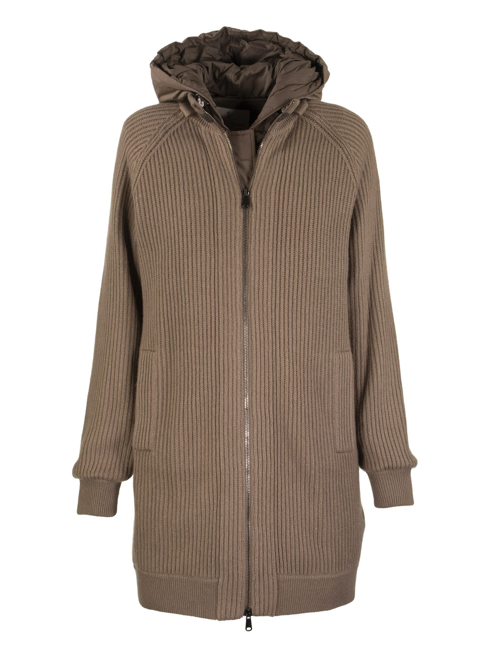 Brunello Cucinelli Knit Outerwear Cashmere Rib Knit Outerwear Jacket With Monili And Detachable Down Vest