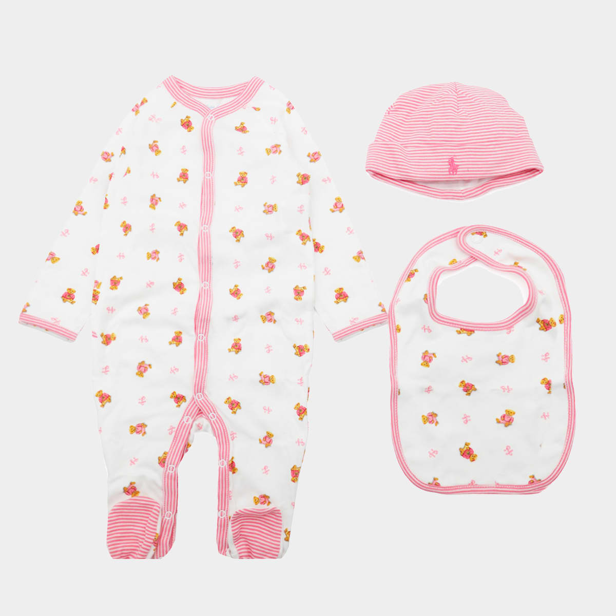 Polo Ralph Lauren Baby Girls Floral Cotton 3-piece Gift Set In Pink