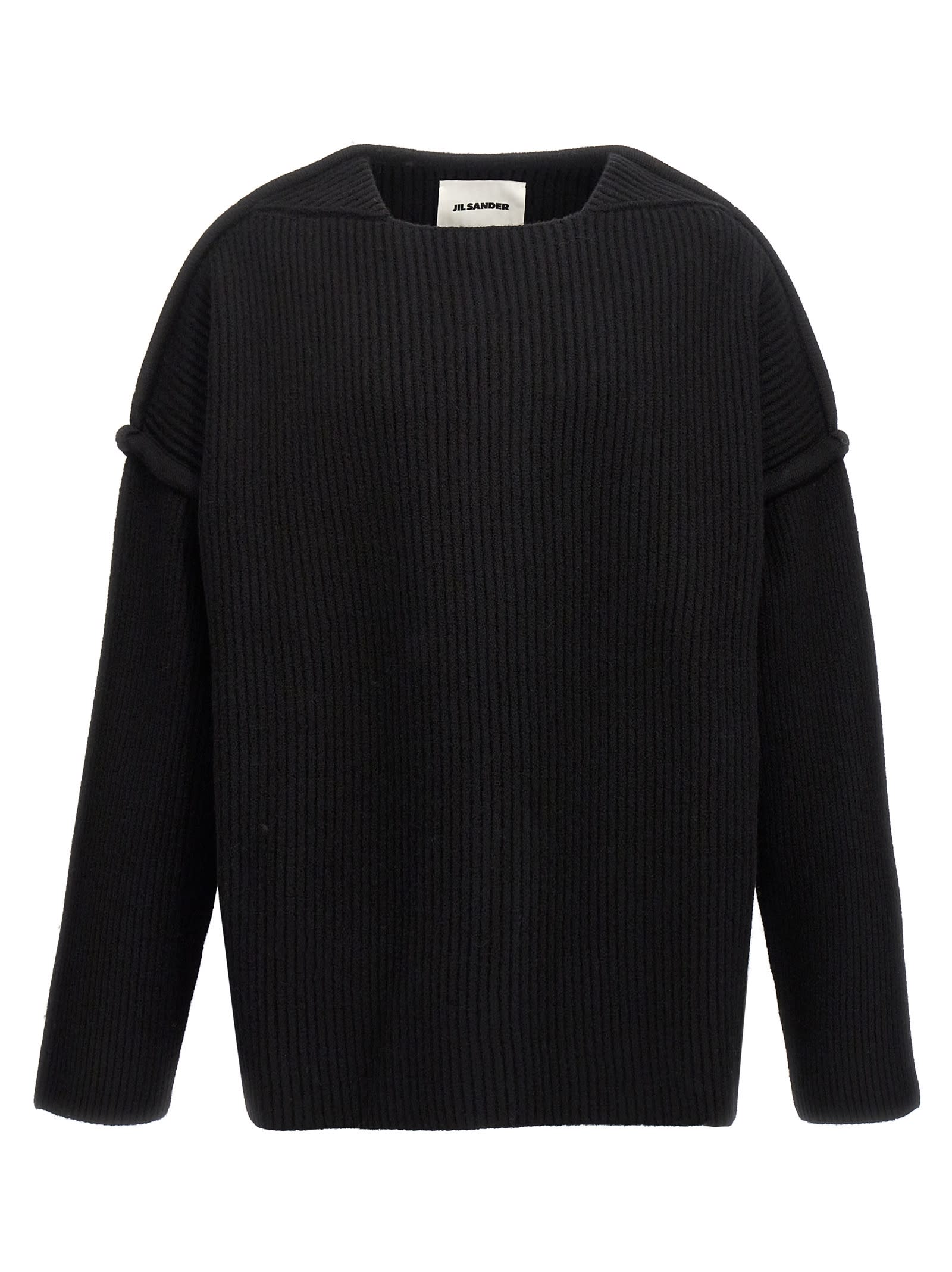 Shop Jil Sander Geometric Neckline Sweater In Black