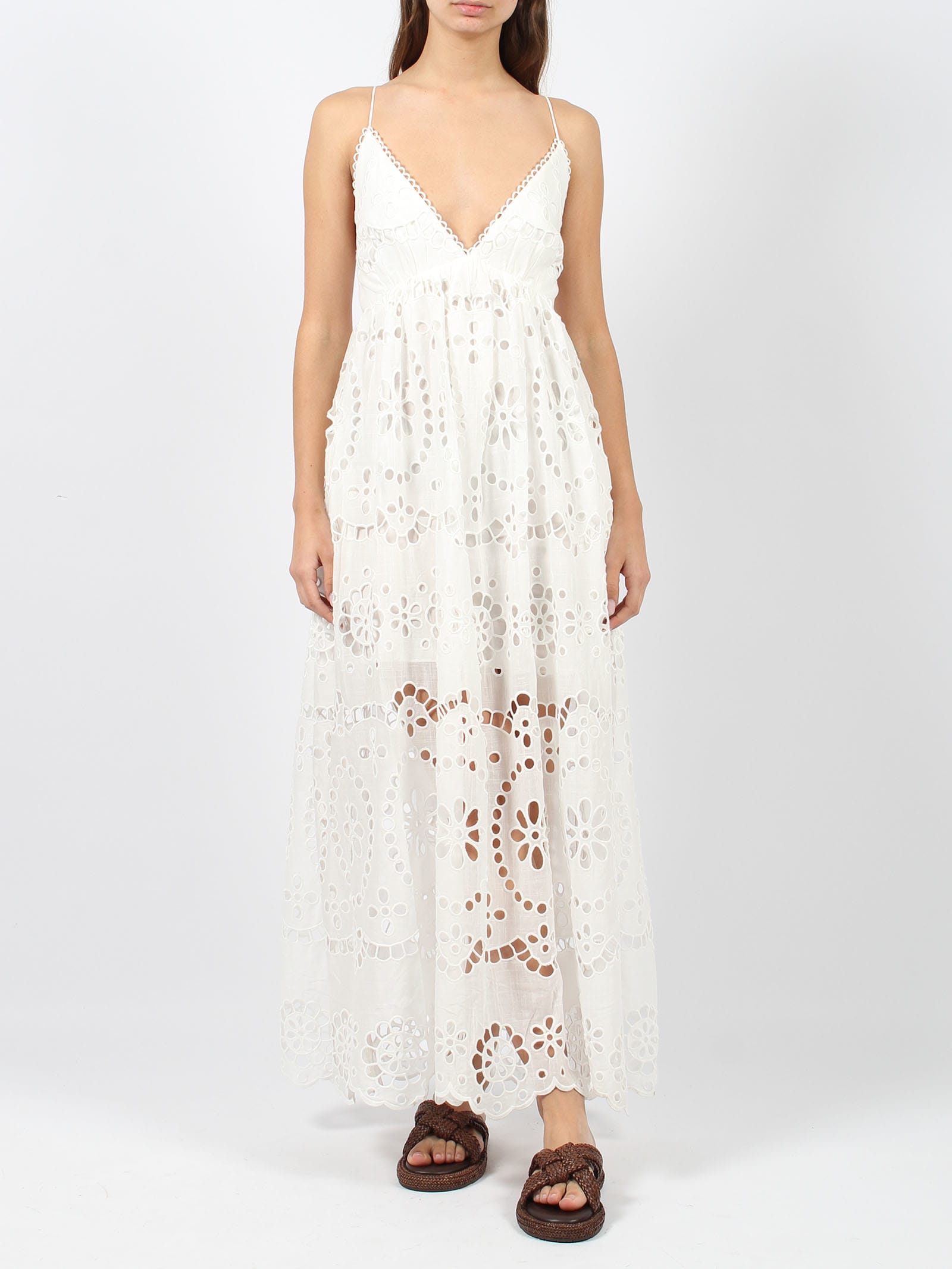 Zimmermann Lexi Embroidered Scallop Edge Slip Dress In White