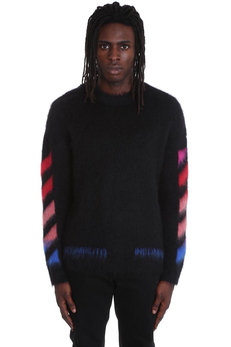 OFF-WHITE DIAG BRUSHED KNITWEAR IN BLACK WOOL,11140178