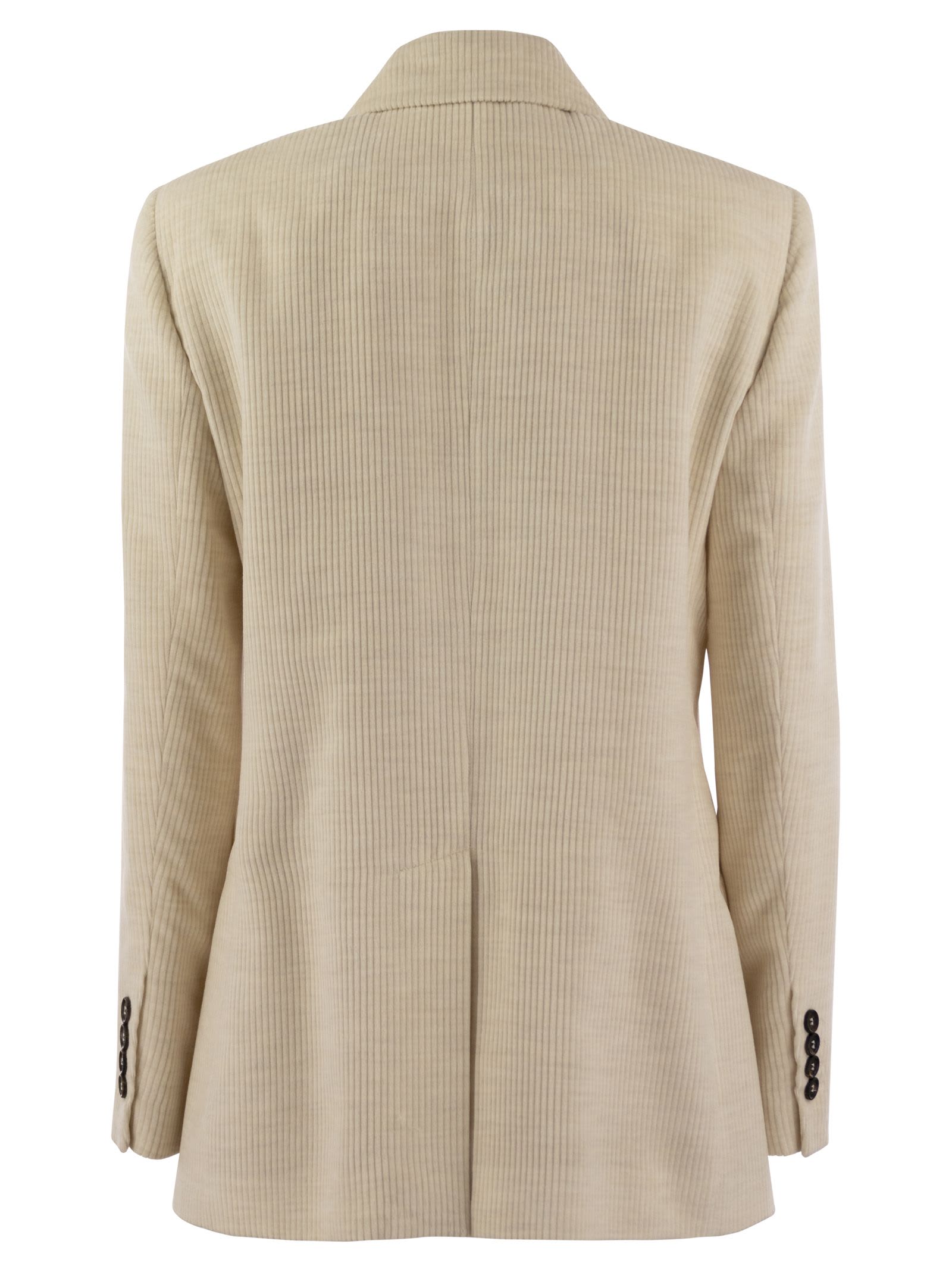 Shop Brunello Cucinelli Viscose And Cotton Corduroy Jacket With Necklace In Ivory