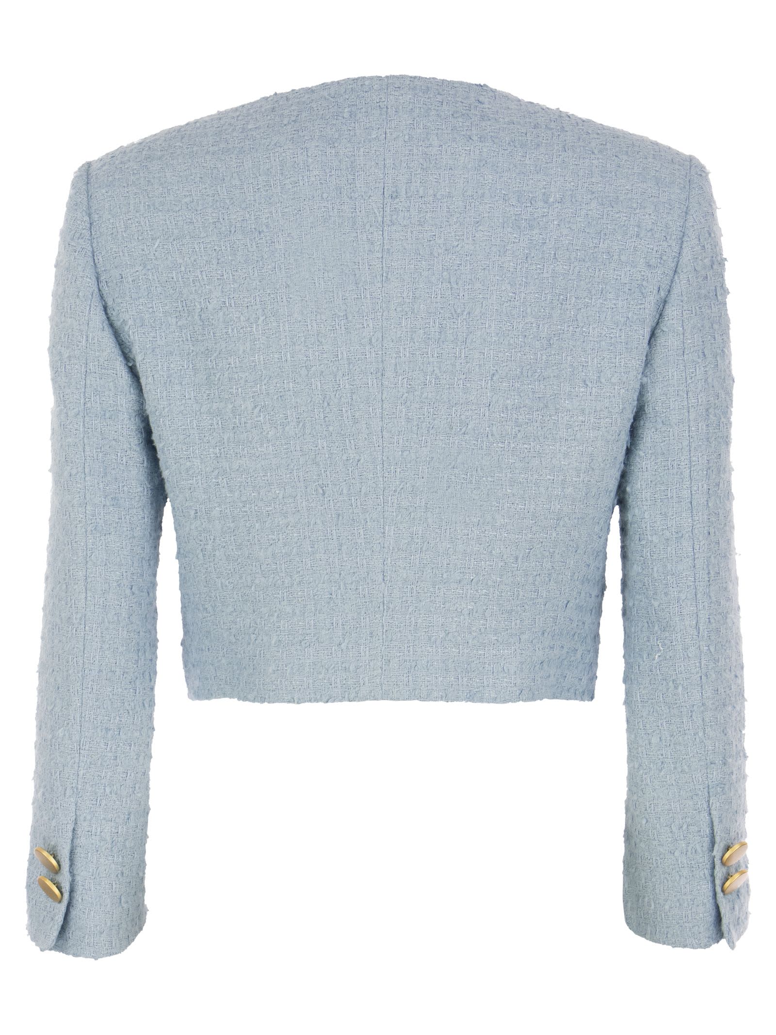Shop Tagliatore Rosy - Cropped Tweed Jacket In Light Blue