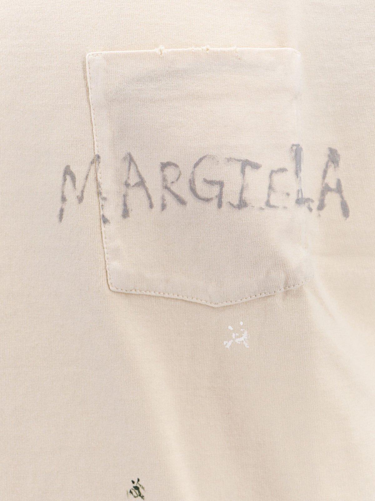 Shop Maison Margiela Logo Printed High-neck T-shirt In Beige