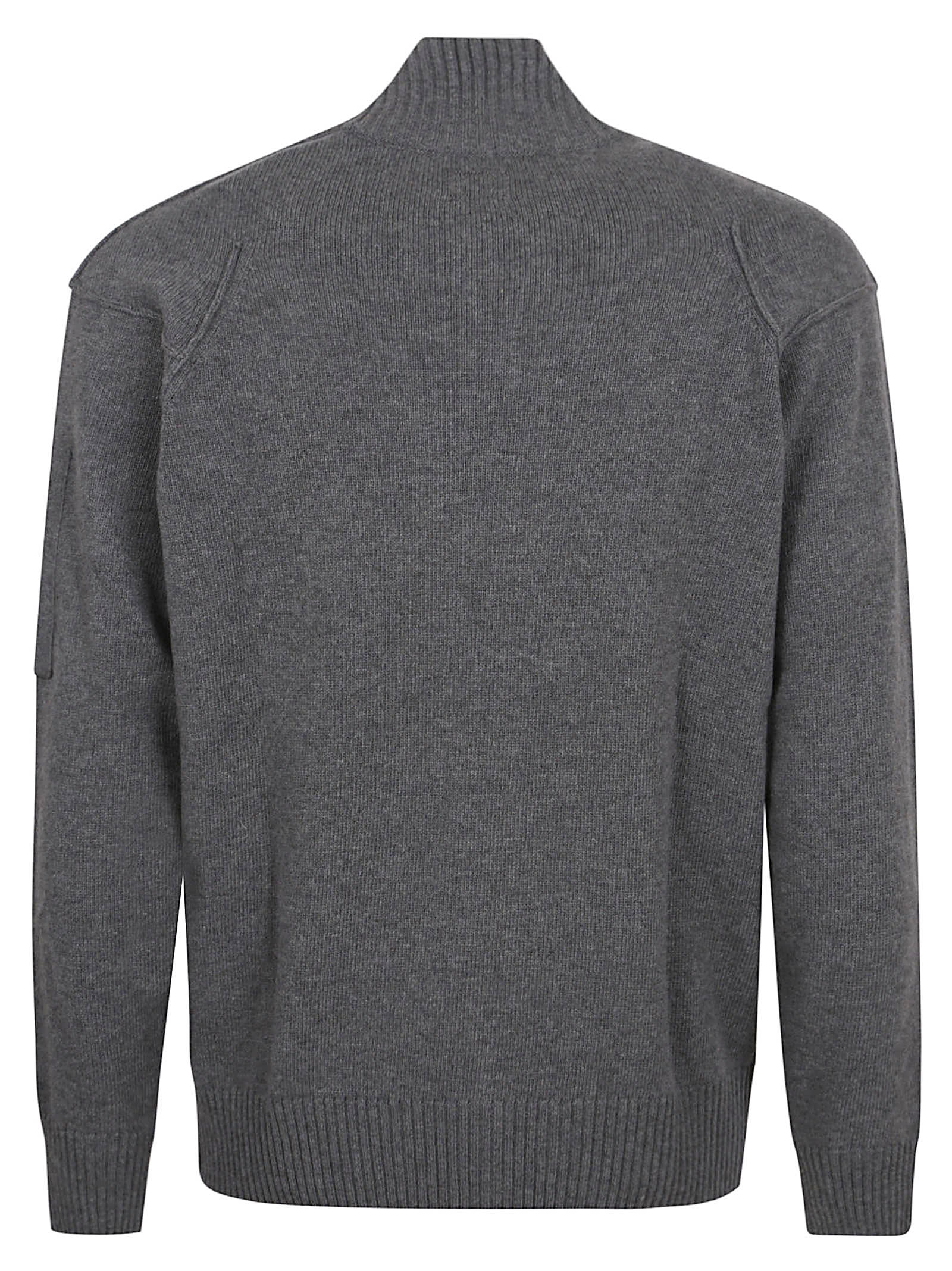 C.p. Company Lambswool Cardigan Contrasting Stitching In Gray