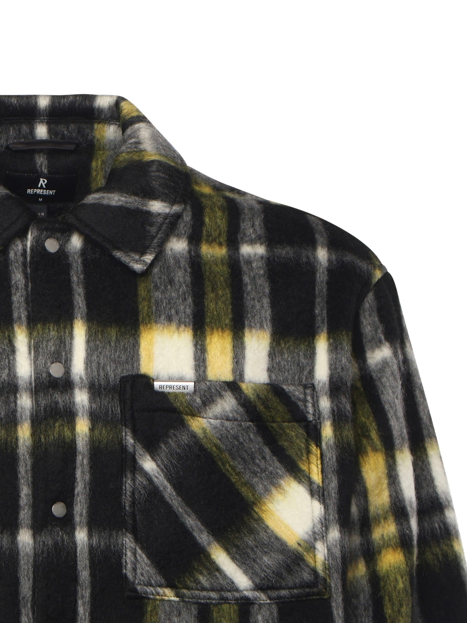 Represent Textured Overshirt With Classic Collar And Button-down Front In Black