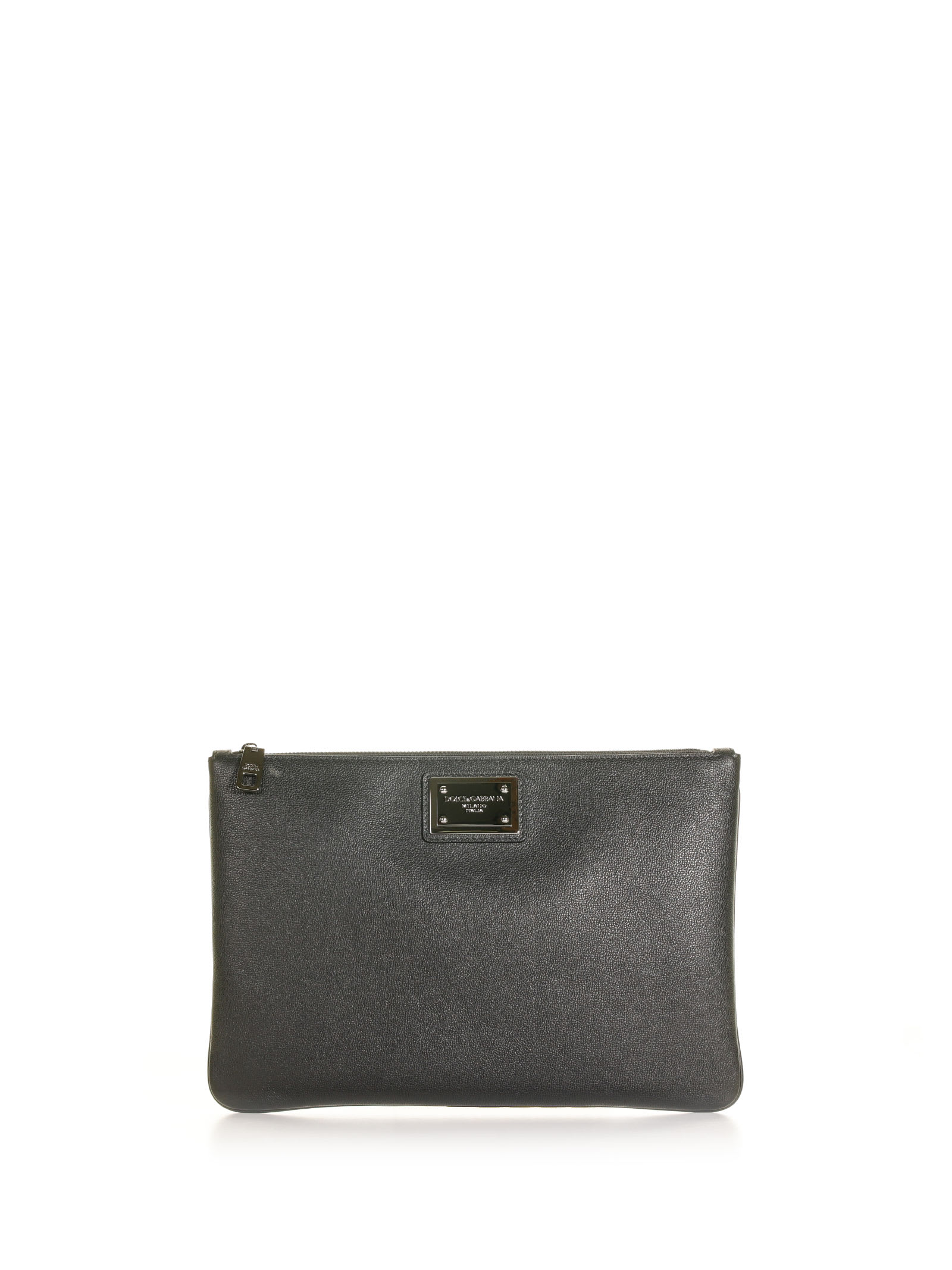 Dolce & Gabbana Pouch With Logoed Plaque In Nero