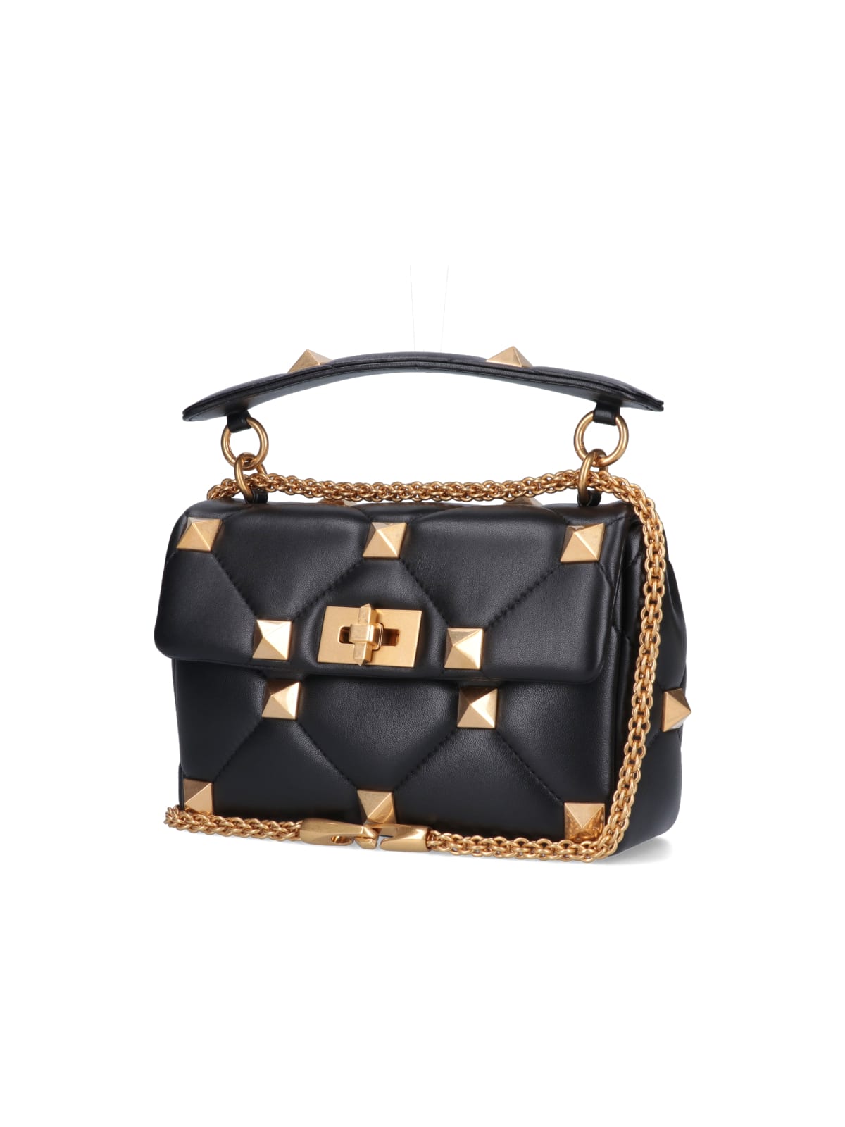 Valentino Roman Stud Medium Quilted Chain Shoulder Bag In Black