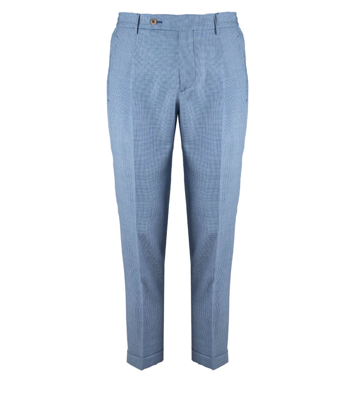 Berwich Retro Elax Micro Houndstooth Light Blue Trousers