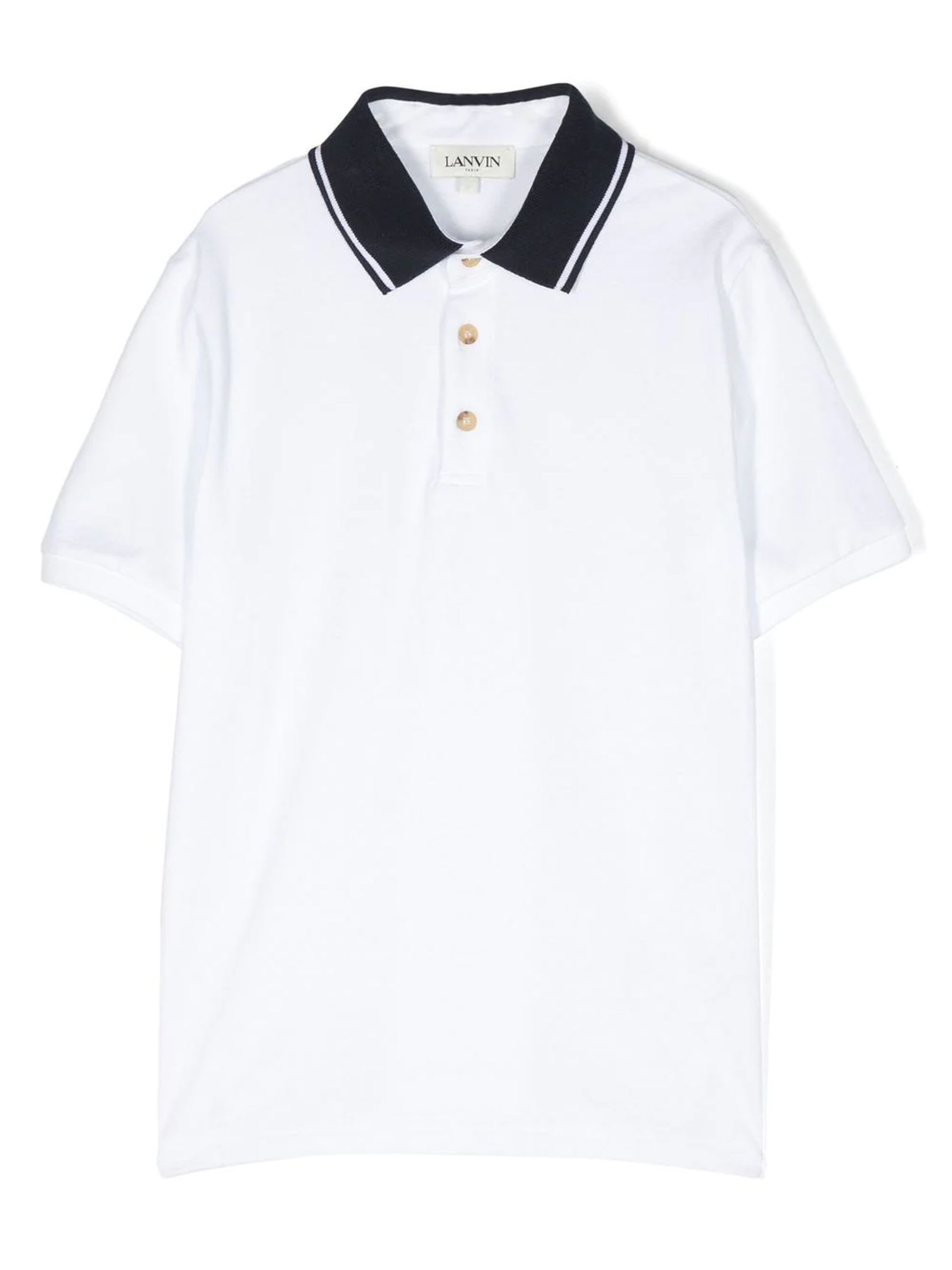Lanvin Kids' White Cotton Polo Shirt In Bianco