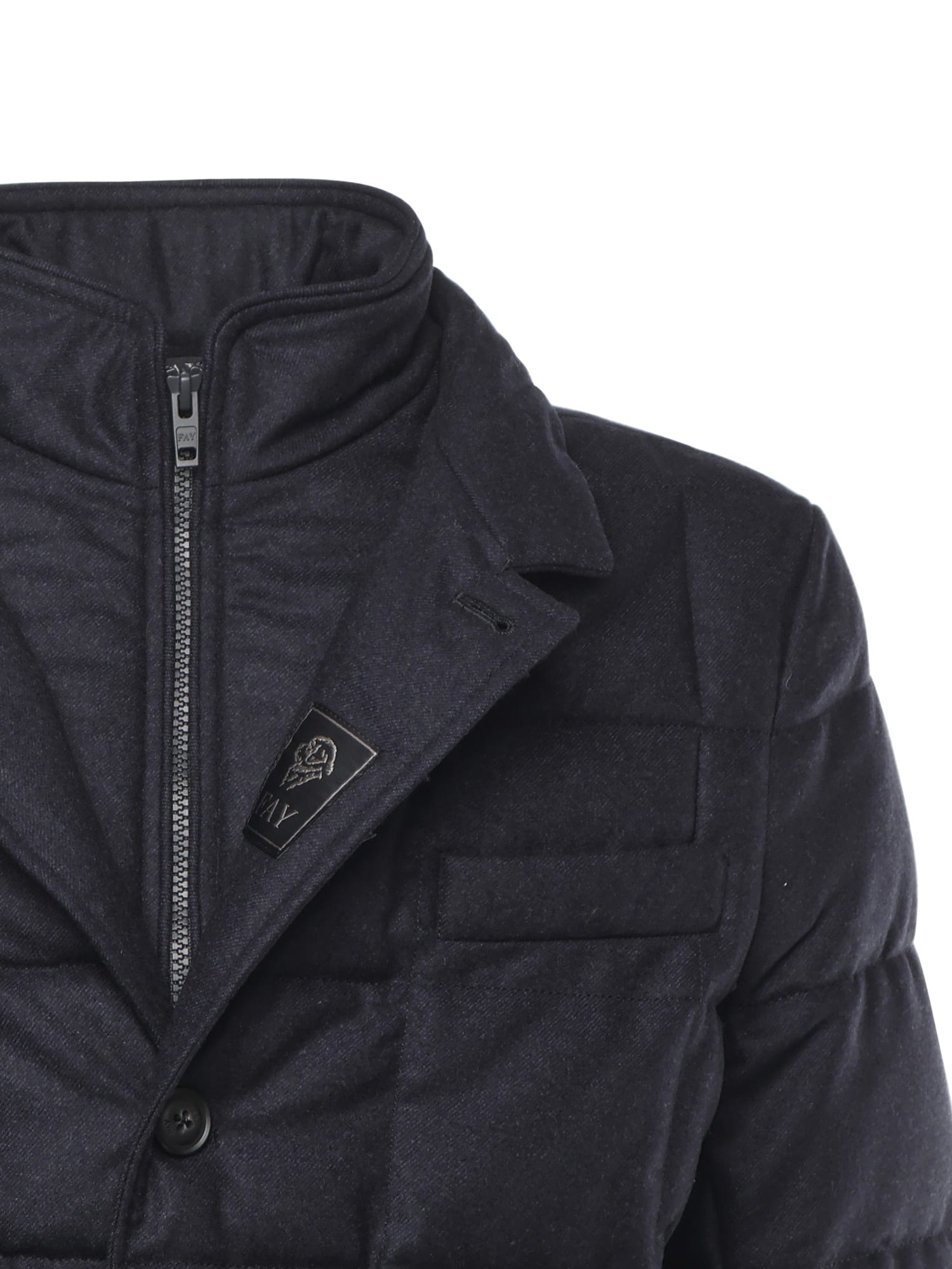 Fay Short Down Jacket In Carded Wool Flannel In Blue
