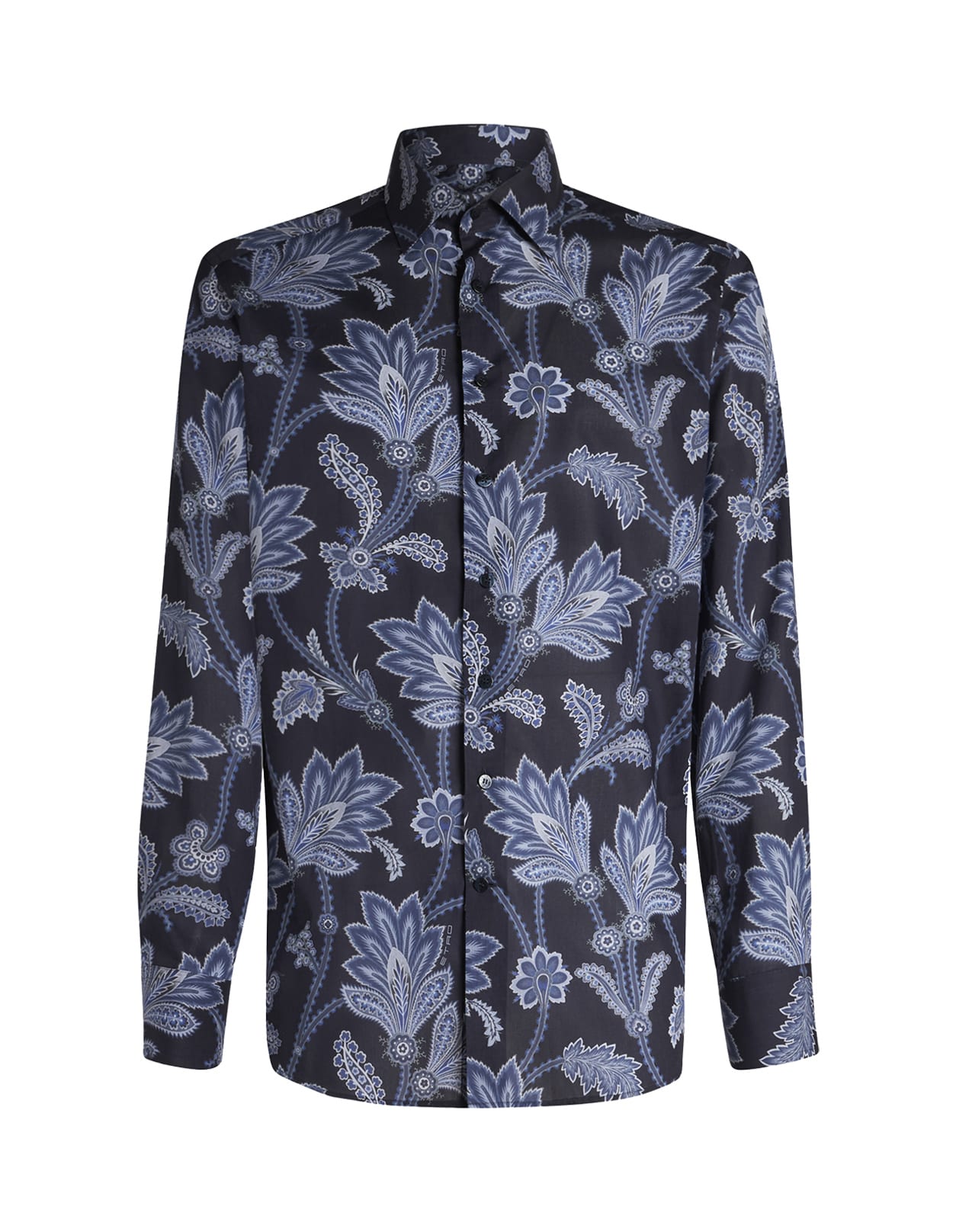 Shop Etro Navy Blue Floral Shirt