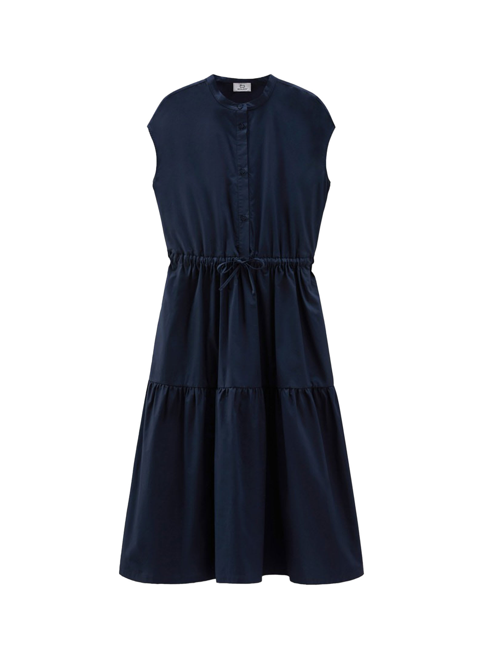 Shop Woolrich Blue Gathered Dress In Poplin In Melton Blue