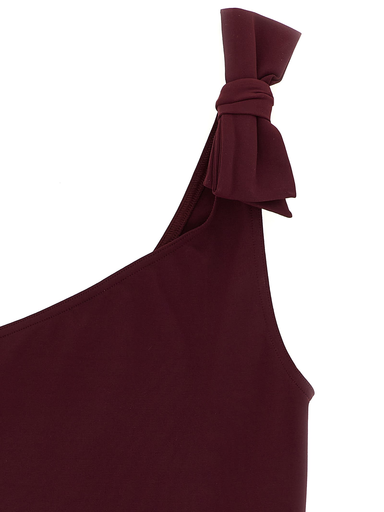 Eres Asymmetrical One-shoulder Swimsuit Bow Detail In Burgundy