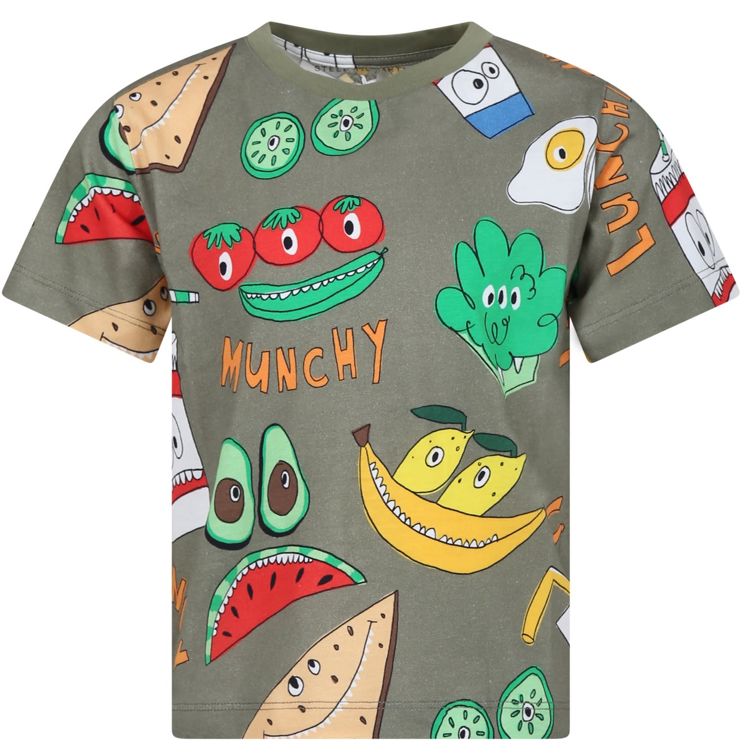 Stella Mccartney Kids' Green T-shirt For Boy With Multicolor Pattern