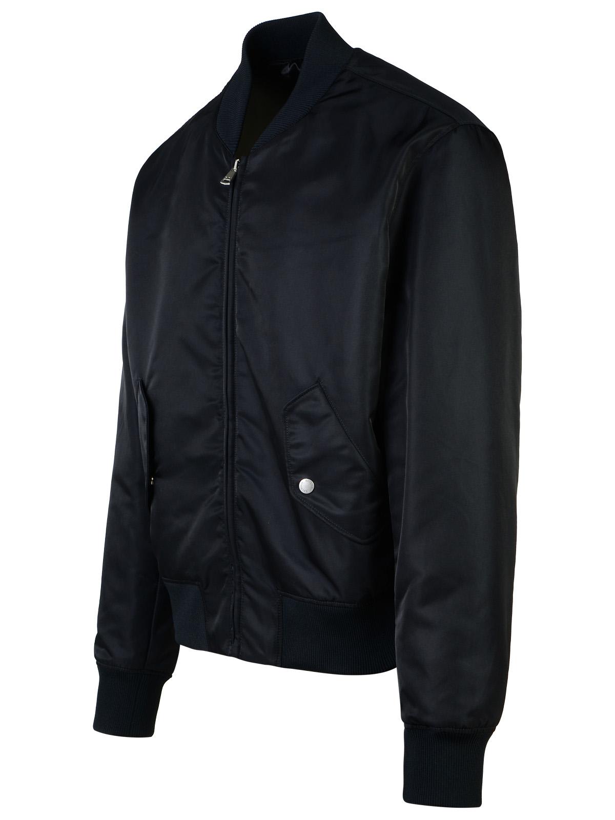 Shop Balmain Dark Blue Polyamide Bomber Jacket